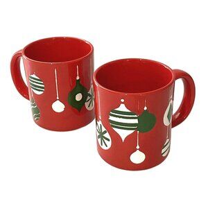 Vintage 80s Christmas Ornament Mug Lot of 2 Red Season's Greetings Himark Japan